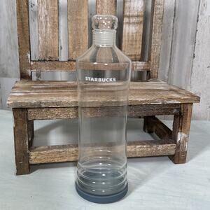 Starbucks All Glass 20oz Water Bottle With Glass Stopper Lid And Rubber Bottom